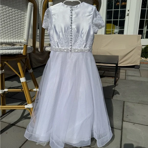 sachin and babi light blue dress Zwiiyzr 6M-5T First Communion Dress Flower Girl Dress Elegant Lace Satin  A-Line Bridesmaid Princess Dress for Wedding Party Gold main image 0